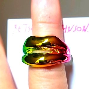 New! BETSEY JOHNSON One Love Collection Rainbow Pride LGBTQ Lips Ring. 7.5